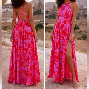 Anthropologie Able The Label Charlotte Floral Pink Maxi Dress Summer - Size M